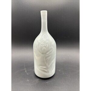 Blueish  White Rose Bud  Kaiser Vase 8" Tall Flower Design